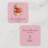 Cute Teddy Bear die een rood hart draagt Vierkante Visitekaartje (Voorkant / Achterkant)
