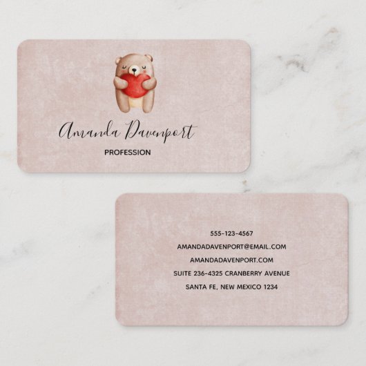 Cute Teddy Bear die een rood hart draagt Visitekaartje (Voorkant / Achterkant)