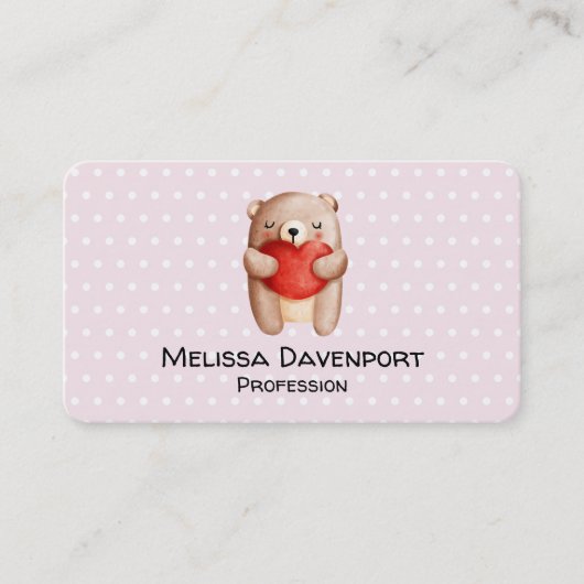Cute Teddy Bear die een rood hart draagt Visitekaartje (Voorkant)