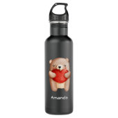Cute Teddy Bear die een rood hart draagt Waterfles (Voorkant)
