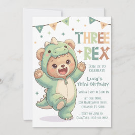 Cute Teddy Bear Dinosaur | 3rd Dino Birthday Party Kaart