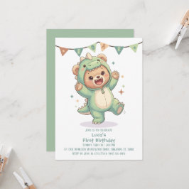 Cute Teddy Bear Dinosaur | Dino Bear 1st Birthday Kaart