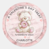 Cute Teddy Bear | Donut Sweet Treat Valentines Ronde Sticker (Voorkant)