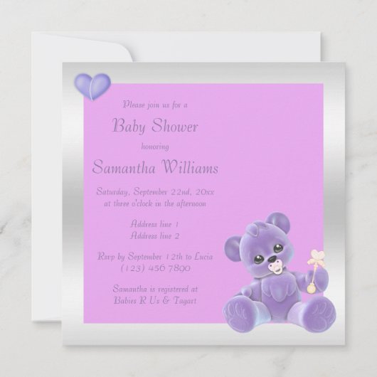 Cute Teddy Bear Double Sided Baby shower Kaart (Achterkant)