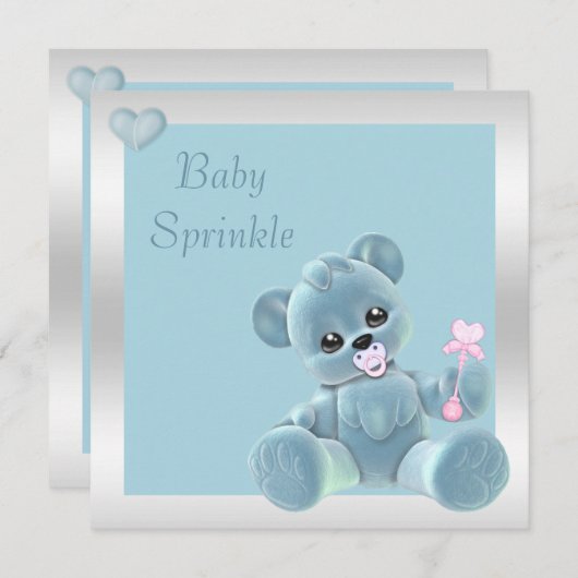 Cute Teddy Bear Double Sided Baby Sprinkle Kaart (Voorkant / Achterkant)