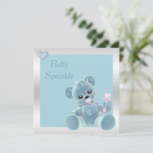 Cute Teddy Bear Double Sided Baby Sprinkle Kaart (Staand voorkant)