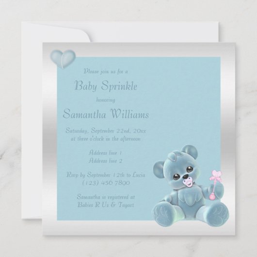 Cute Teddy Bear Double Sided Baby Sprinkle Kaart (Achterkant)