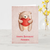 Cute Teddy Bear draagt een Rode Harthag Kaart (Gele Bloem)