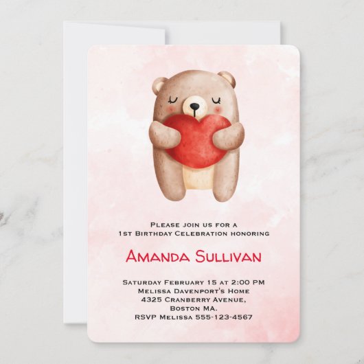 Cute Teddy Bear draagt een Rode Harthag Kaart (Voorkant)