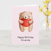 Cute Teddy Bear draagt een Rode Harthag Kaart (Gele Bloem)