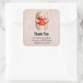 Cute Teddy Bear draagt een Rode Harthag Vierkante Sticker (Tas)