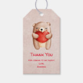 Cute Teddy Bear draagt een rood hart Dank je Cadeaulabel (Voorkant)