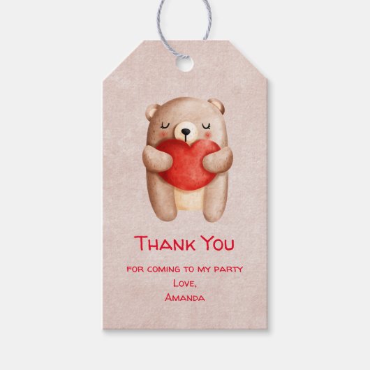 Cute Teddy Bear draagt een rood hart Dank je Cadeaulabel (Voorkant)