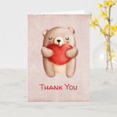 Cute Teddy Bear draagt een rood hart Dank je Kaart (Gele Bloem)