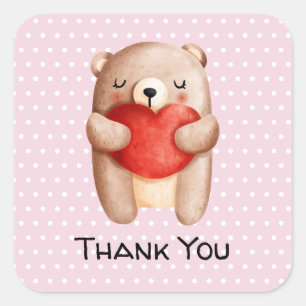 Cute Teddy Bear draagt een rood hart Dank je Vierkante Sticker