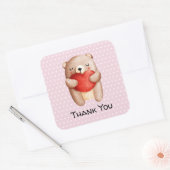 Cute Teddy Bear draagt een rood hart Dank je Vierkante Sticker (Envelop)
