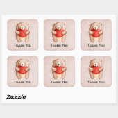 Cute Teddy Bear draagt een rood hart Dank je Vierkante Sticker (Vel)