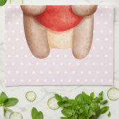 Cute Teddy Bear draagt een rood hart op poka Dots Theedoek (Gevouwen)