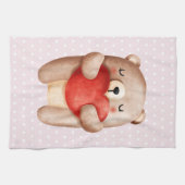 Cute Teddy Bear draagt een rood hart op poka Dots Theedoek (Horizontaal)