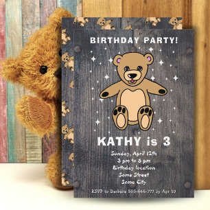Cute Teddy Bear Drawing Wood Boy Girl Birthday Kaart