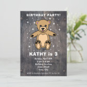 Cute Teddy Bear Drawing Wood Boy Girl Birthday Kaart (Staand voorkant)