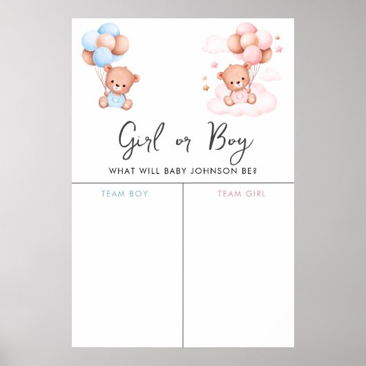 Cute Teddy Bear Dreamweaver Cub Gender Voting Sign Poster (Voorkant)