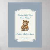 Cute Teddy Bear Dusty Blue Custom Baby Shower Sign Poster (Voorkant)