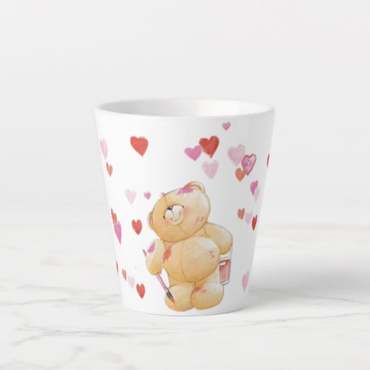 Cute Teddy Bear en Hearts Latte Mok (Voorkant)
