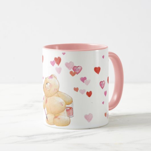 Cute Teddy Bear en Hearts Mok (Voorkant rechts)