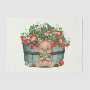 Cute Teddy Bear en Rustic Strawberry Basket Tissuepapier