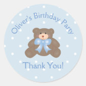 Cute Teddy Bear First Birthday Party Dank u Ronde Sticker (Voorkant)