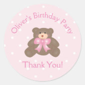 Cute Teddy Bear First Birthday Party Dank u Ronde Sticker (Voorkant)