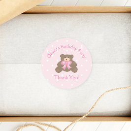 Cute Teddy Bear First Birthday Party Dank u Ronde Sticker