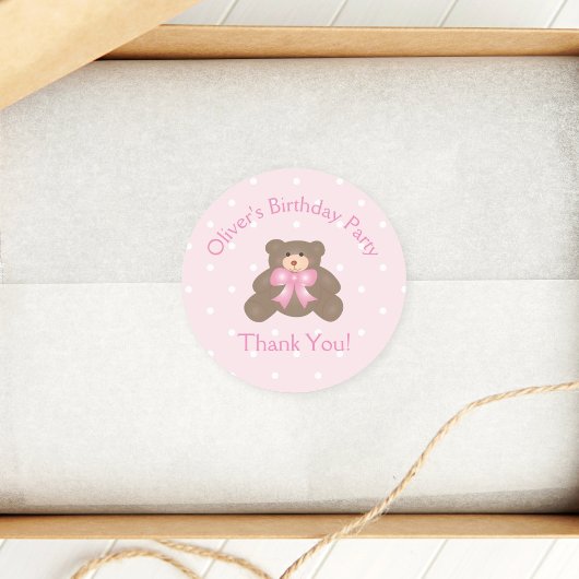 Cute Teddy Bear First Birthday Party Dank u Ronde Sticker