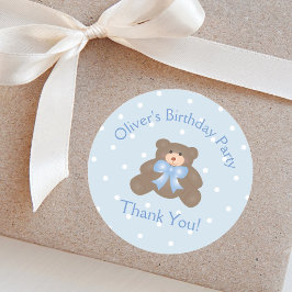 Cute Teddy Bear First Birthday Party Dank u Ronde Sticker