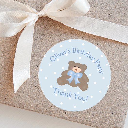 Cute Teddy Bear First Birthday Party Dank u Ronde Sticker
