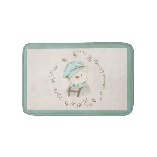 Cute Teddy Bear Floral  Whimsy Badmat (Voorkant)