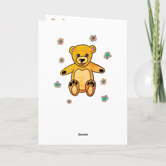 Cute Teddy Bear Flowers Happy Birthday Kinder Kaart (Achterkant)