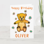 Cute Teddy Bear Flowers Happy Birthday Kinder Kaart (Voorkant)