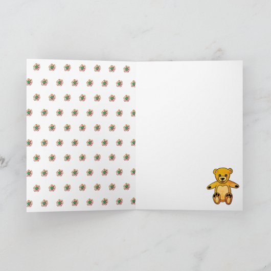 Cute Teddy Bear Flowers Happy Birthday Kinder Kaart (Binnen)