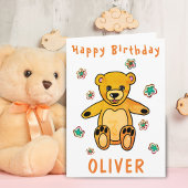 Cute Teddy Bear Flowers Happy Birthday Kinder Kaart