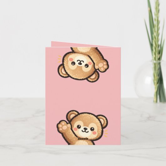 Cute Teddy Bear Folded Invitation – Hey You Pink  (Achterkant)