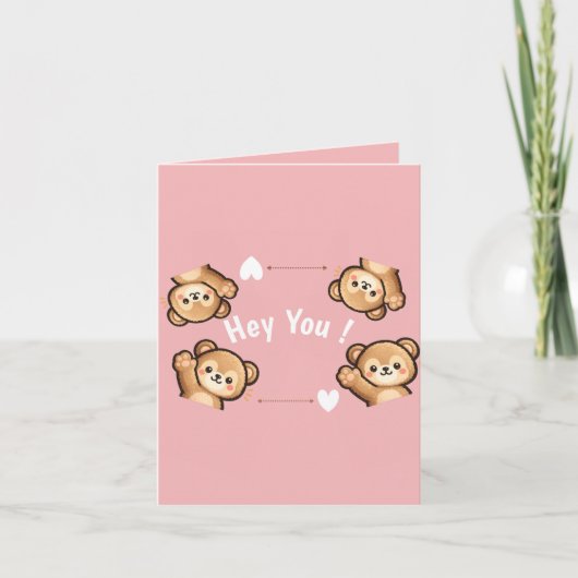 Cute Teddy Bear Folded Invitation – Hey You Pink (Voorkant)
