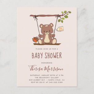 Cute Teddy Bear Gender Neutral Baby shower Uitnodiging Briefkaart