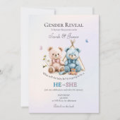 Cute Teddy Bear Gender Reveal Invitation Kaart (Voorkant)