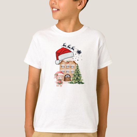 Cute Teddy Bear & Gingerbread House Whimsical Chri T-shirt (Voorkant)