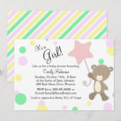 Cute Teddy Bear Girl Baby shower Kaart (Voorkant / Achterkant)