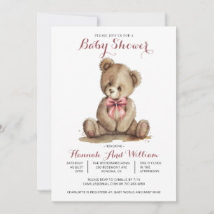 Cute Teddy Bear Girl Baby shower Kaart