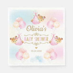 Cute Teddy Bear Girl Baby shower Pink Paper Napkin Servet