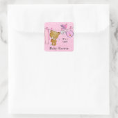 Cute Teddy Bear Girl Baby shower Square Sticker (Tas)